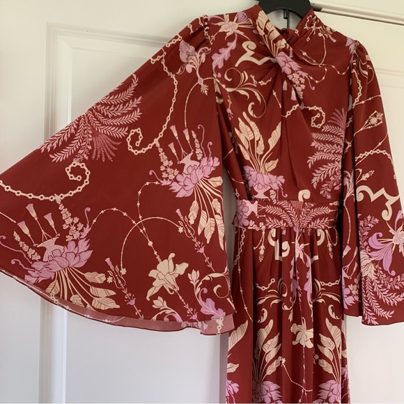 Johanna Ortiz Silk Dress Hanging Plants Printed Long Sleeve Maxi Gown Size 6 - Picture 11 of 15